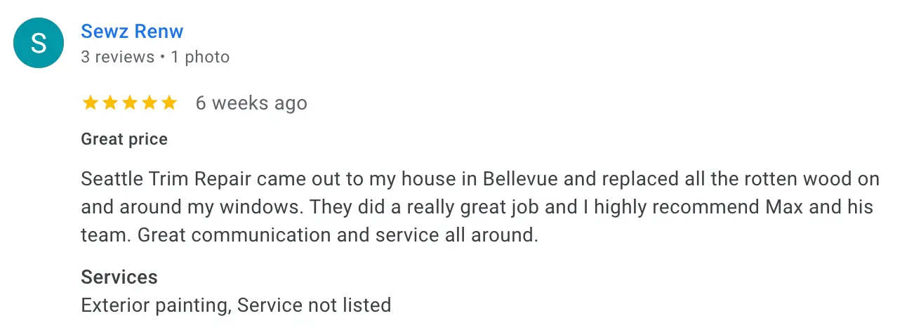 Screenshot of a Google review left on our Google Business Profile (12 of 23)
