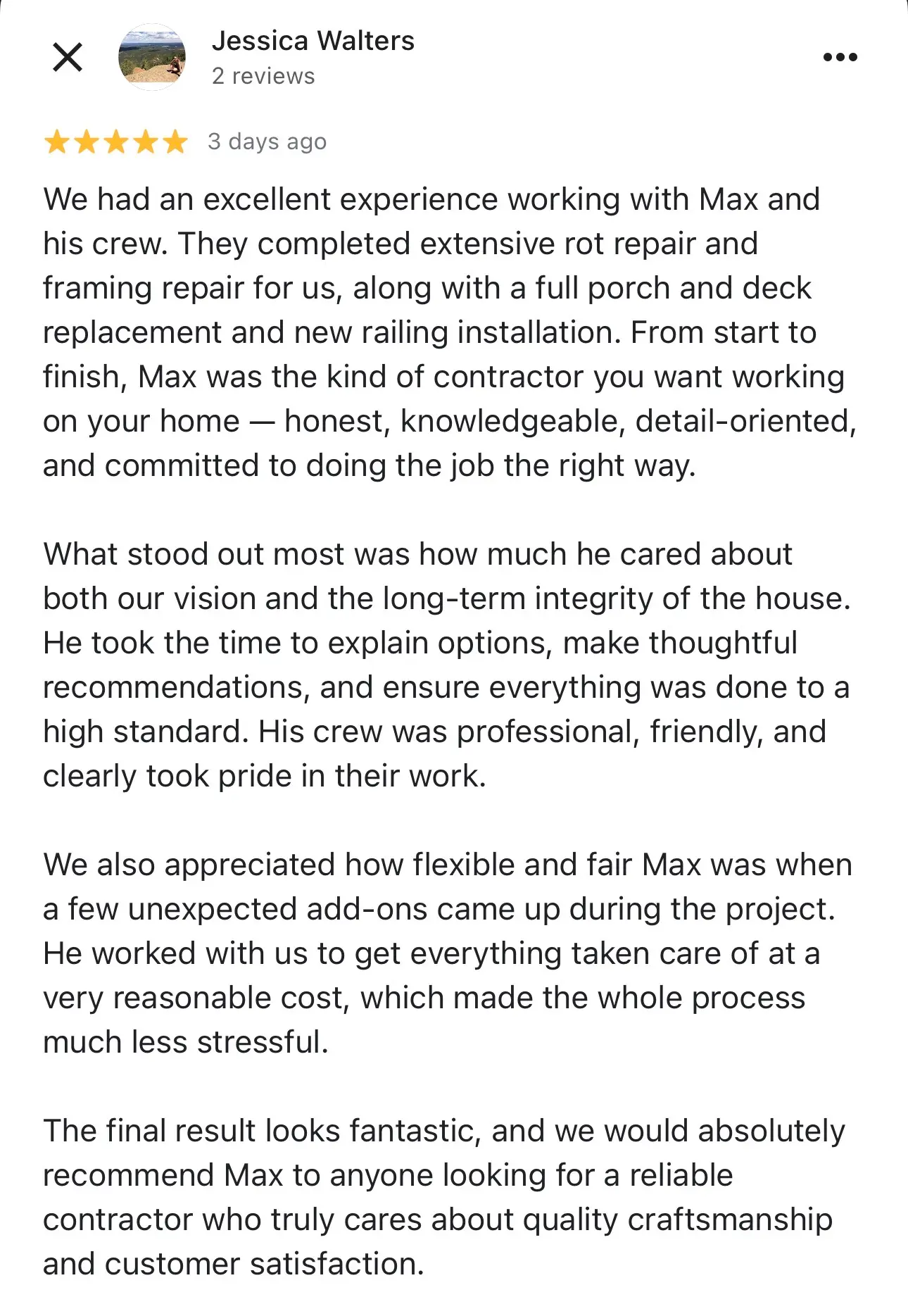 Screenshot of a Google review left on our Google Business Profile (22 of 23)